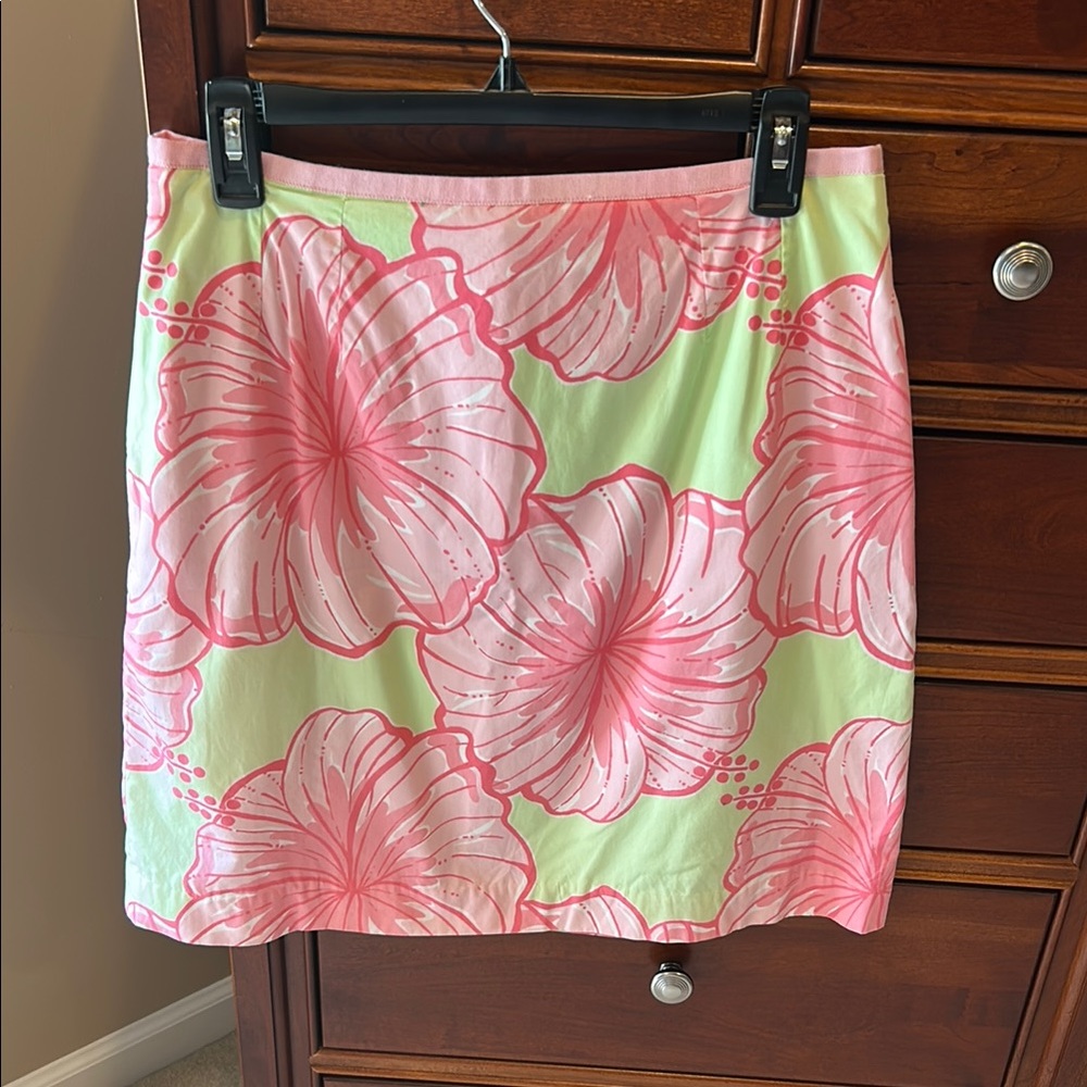 Lilly Pulitzer Pink Floral Mini Skirt on Light Green